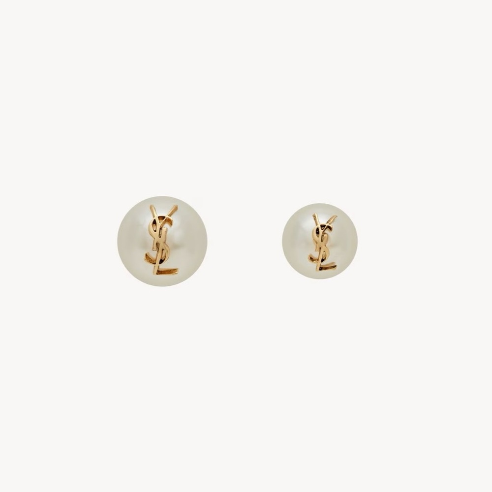 Yves Saint Laurent Casandre Gold Logo Pearl Earrings